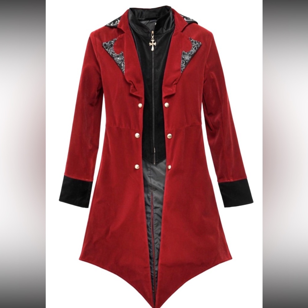 Mens Gothic Red Velvet Tailcoat L Vampire Victorian Steampunk Coat
